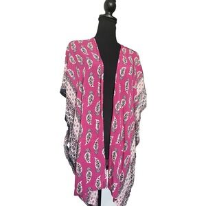 LOFT Pink Paisley Kimono Wrap Duster Women's M/L Boho Lightweight Cover Up